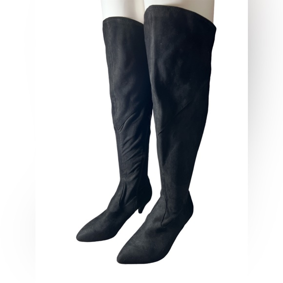 Lane Bryant Shoes - Lane Bryant Stretch Suede Kitten heel knee high boots black size 10W